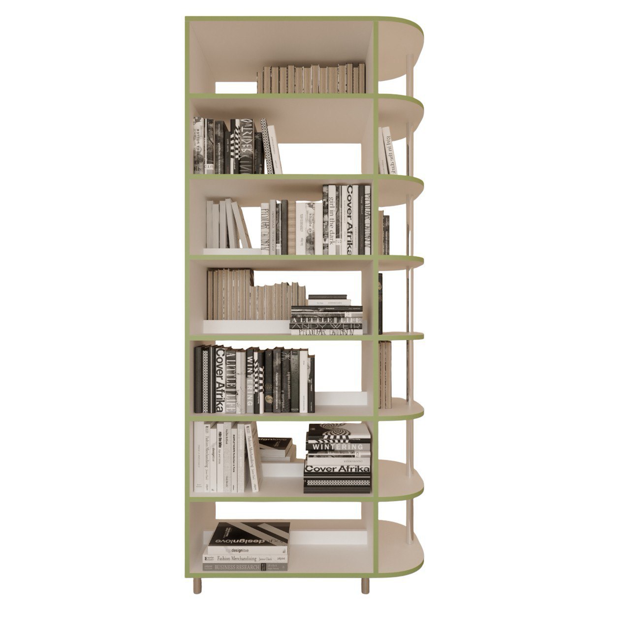 Стелаж двосторонній з кутовим закіченням Захід Меблі Колібрі Білий з салатовою крайкою 1200х500х2100 мм